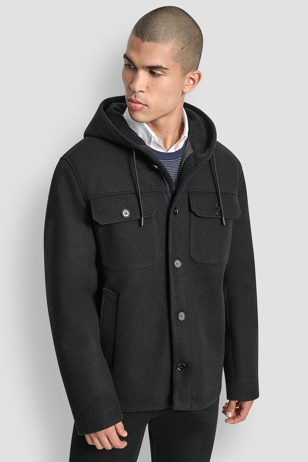 FAUX WOOL HOODED SHIRT JACKET Grey | DKNY