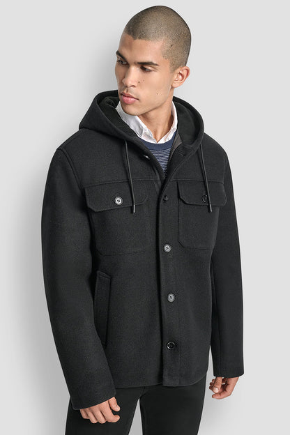 FAUX WOOL HOODED SHIRT JACKET Grey | DKNY