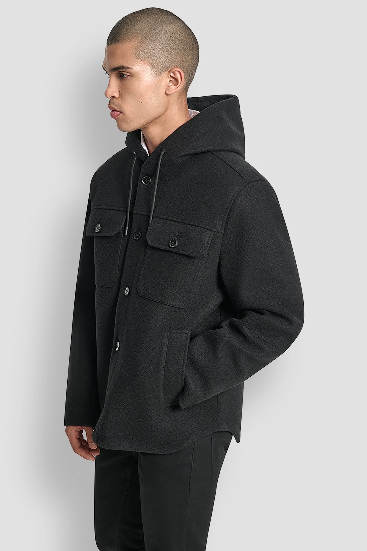 FAUX WOOL HOODED SHIRT JACKET Grey | DKNY