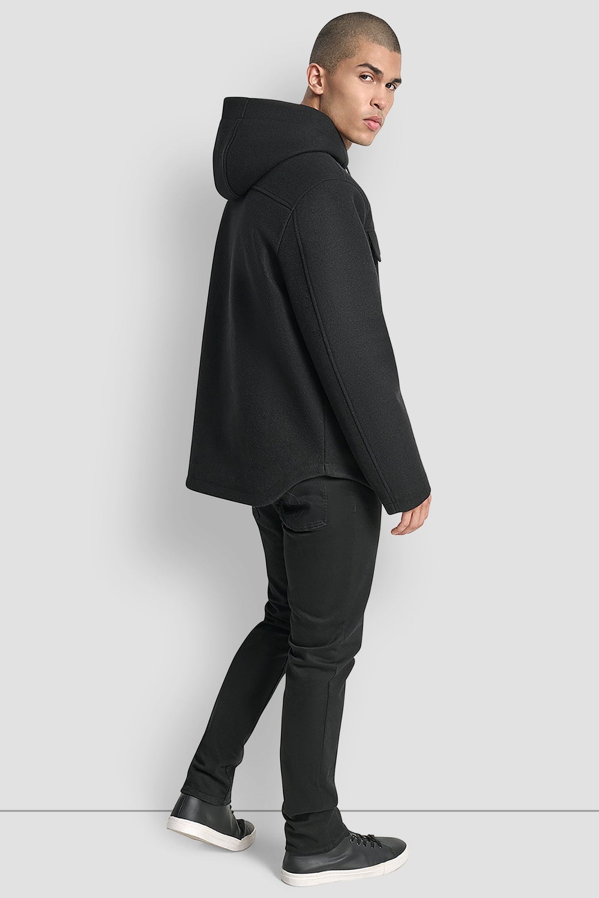 FAUX WOOL HOODED SHIRT JACKET Black | DKNY