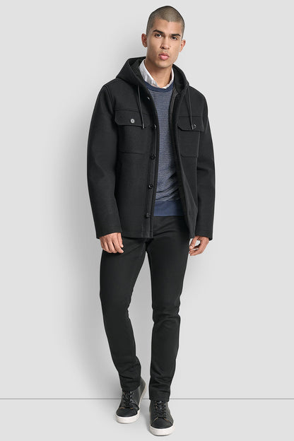 FAUX WOOL HOODED SHIRT JACKET Black | DKNY