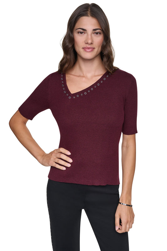 ASYMMETRIC NECK STUDDED SWEATER Putty | DKNY