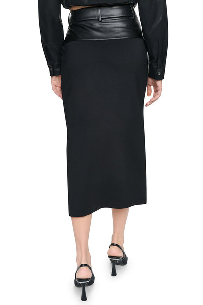 MIXED MEDIA SPLIT FRONT MIDI SKIRT Black | DKNY