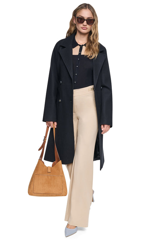 DOUBLE BREASTED WRAP COAT Mid Grey Melange | DKNY