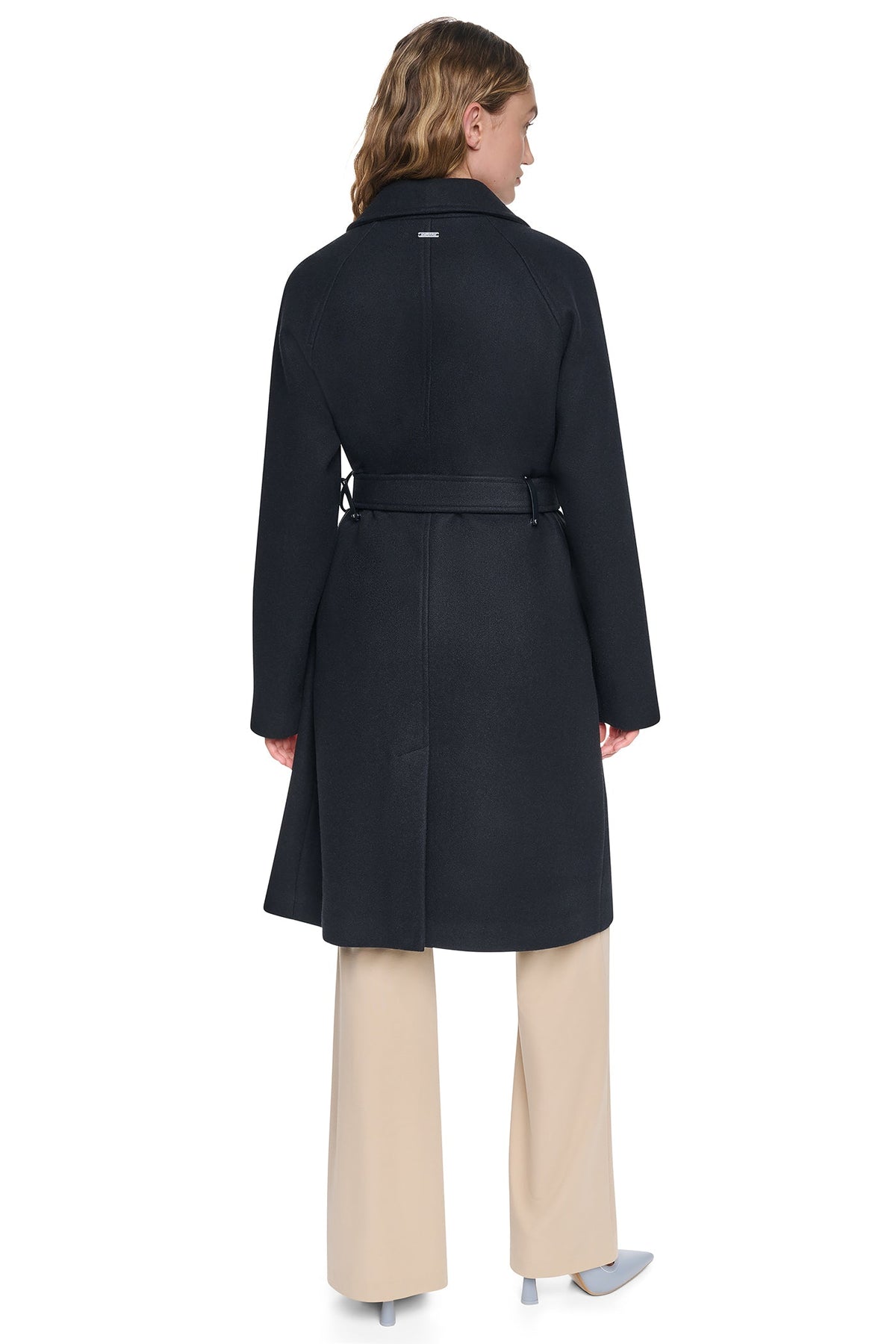 DOUBLE BREASTED WRAP COAT Mid Grey Melange | DKNY