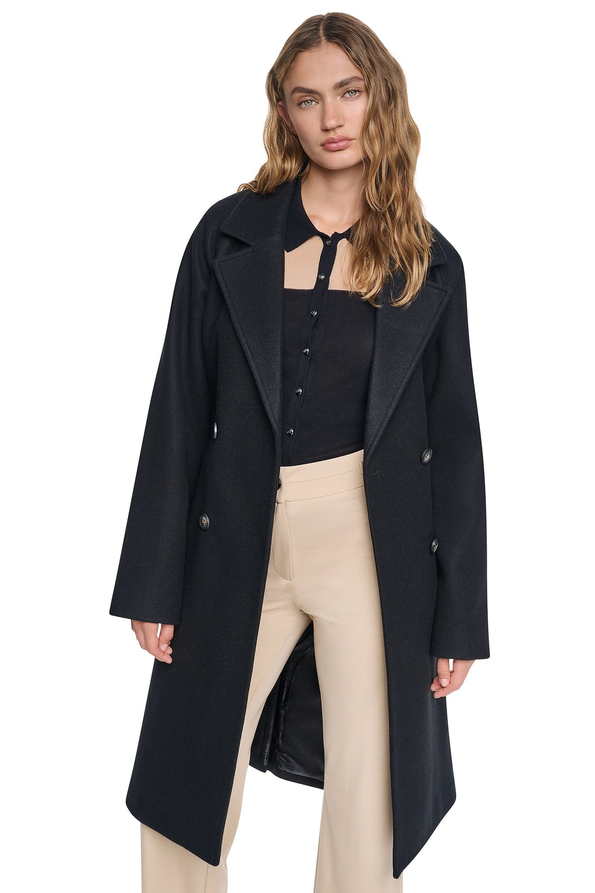 DOUBLE BREASTED WRAP COAT Mid Grey Melange | DKNY