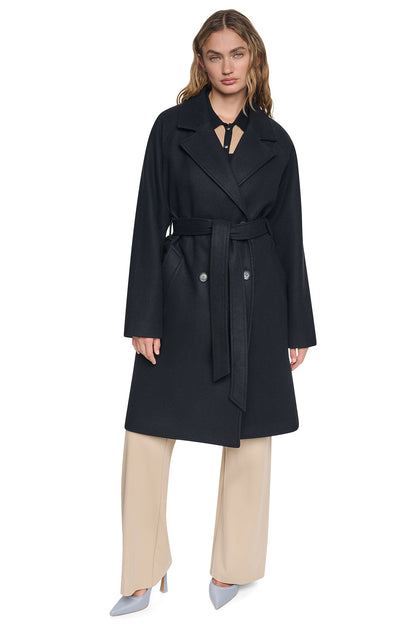 DOUBLE BREASTED WRAP COAT Mid Grey Melange | DKNY
