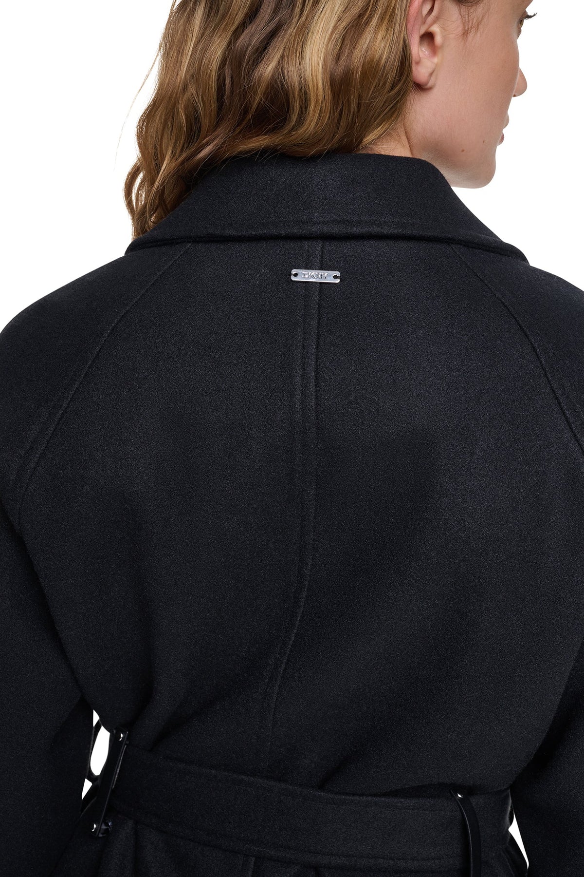 DOUBLE BREASTED WRAP COAT Mid Grey Melange | DKNY