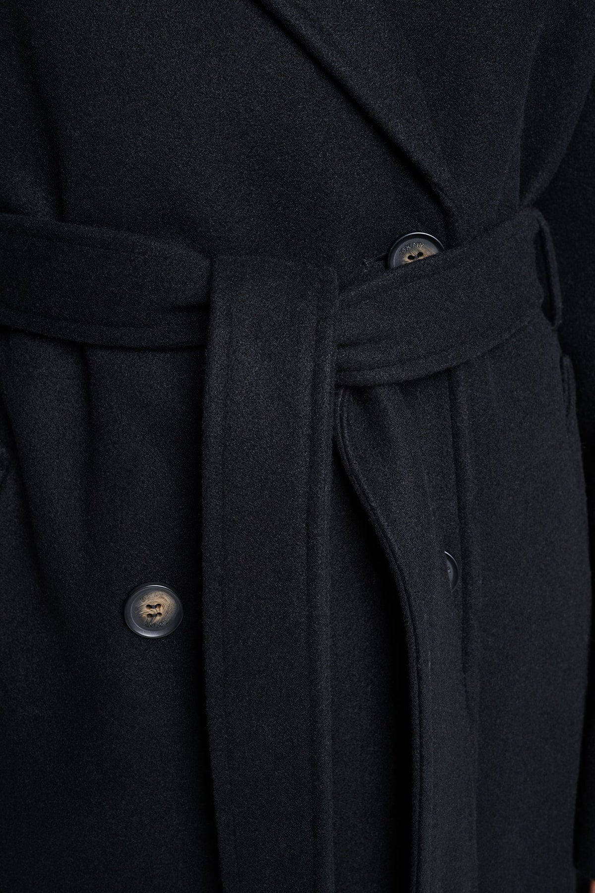 DOUBLE BREASTED WRAP COAT Mid Grey Melange | DKNY