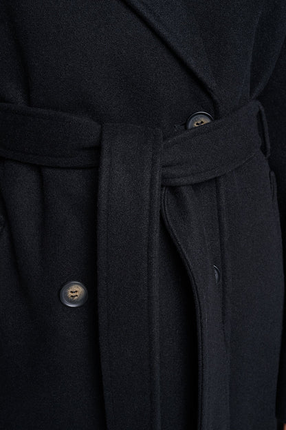 DOUBLE BREASTED WRAP COAT Mid Grey Melange | DKNY