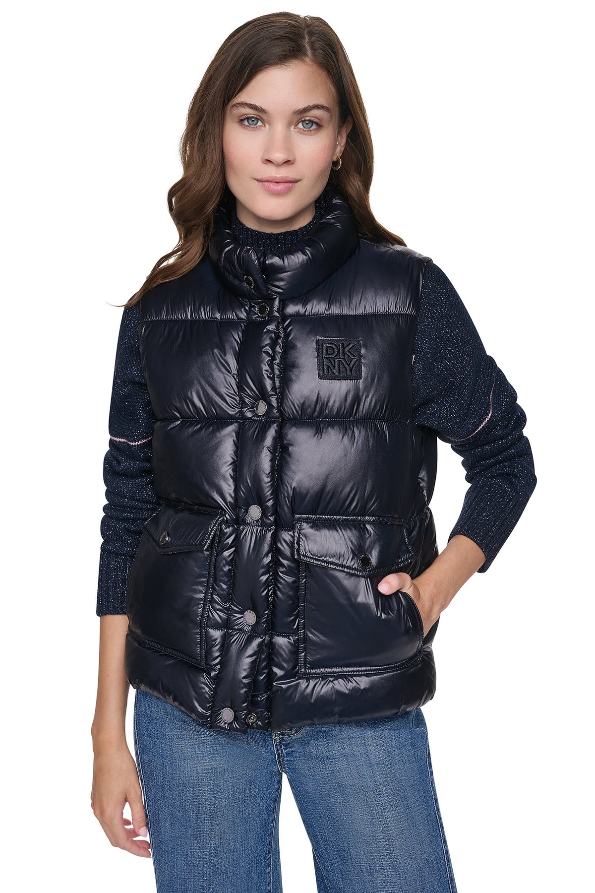 PUFFER VEST Metallic Dark Navy | DKNY