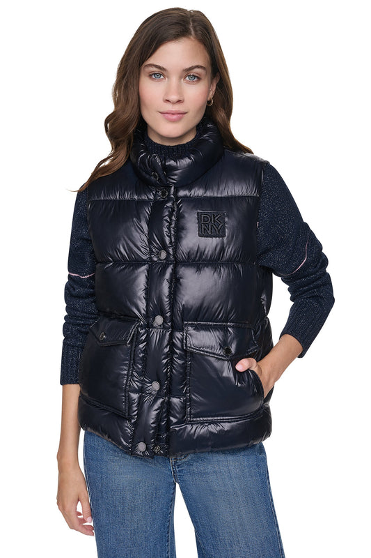 PUFFER VEST Metallic Dark Navy | DKNY