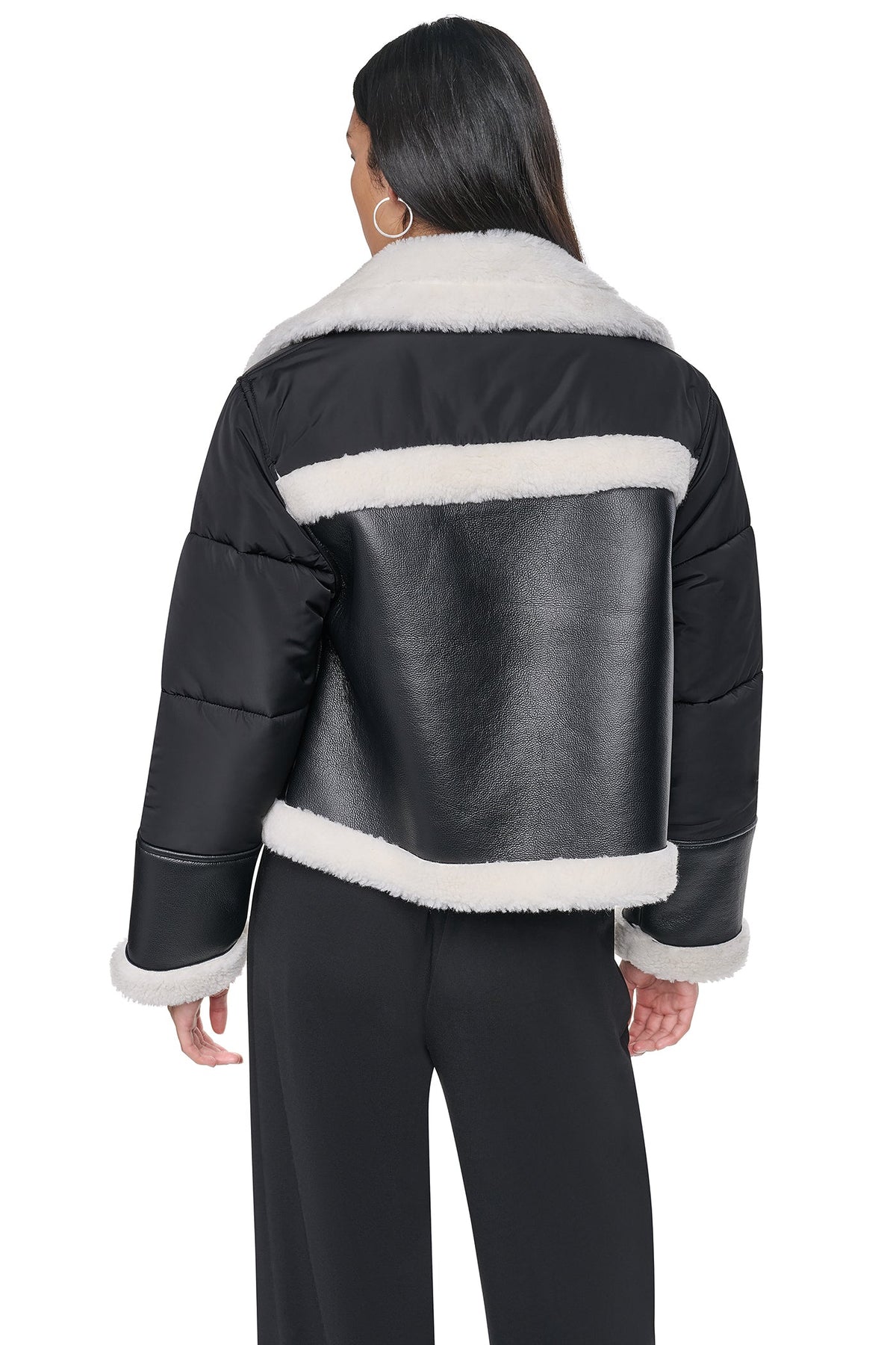 PUFF SLEEVE FAUX SHEARLING JACKET Black/Black | DKNY
