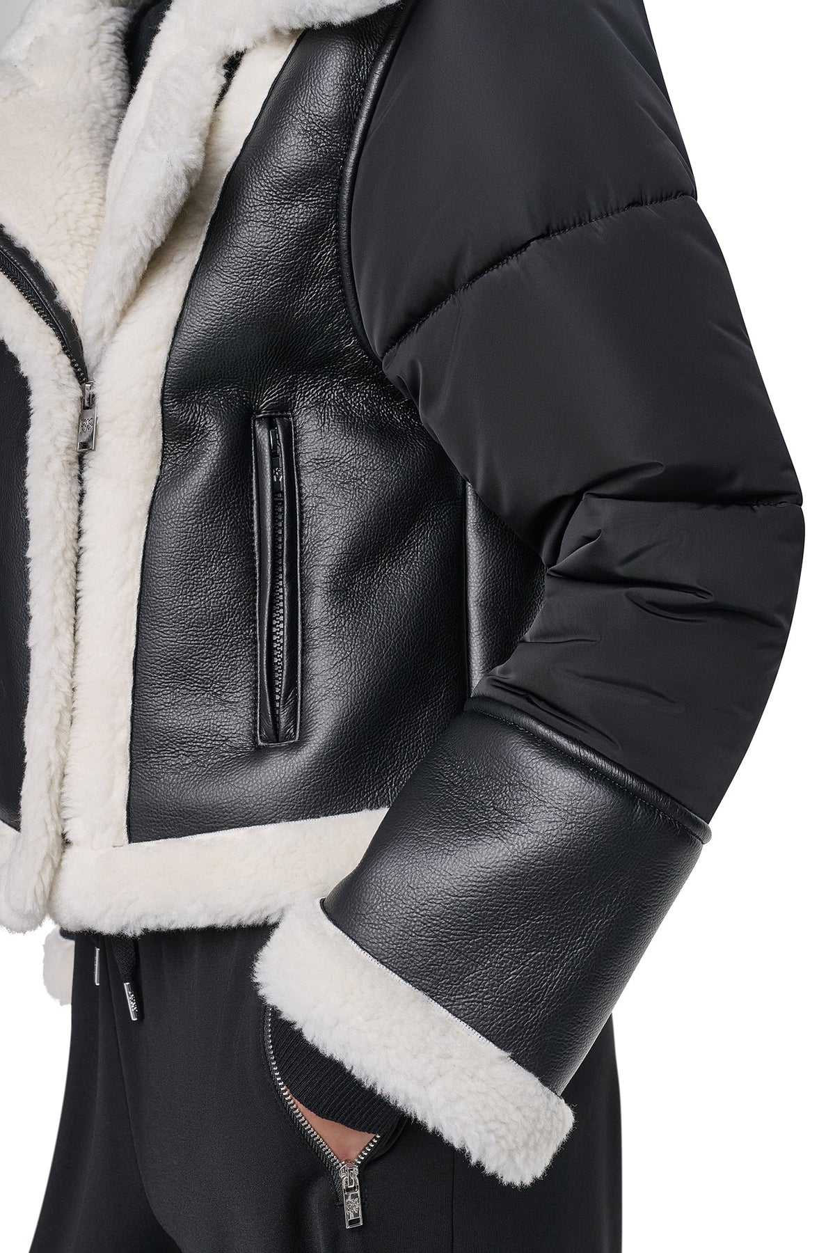 PUFF SLEEVE FAUX SHEARLING JACKET Black/Black | DKNY