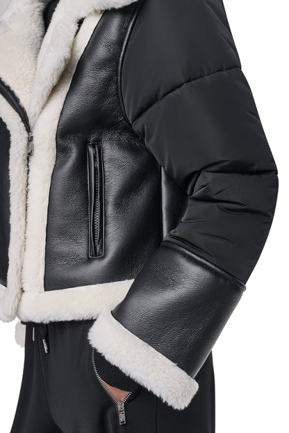 PUFF SLEEVE FAUX SHEARLING JACKET Black/Black | DKNY