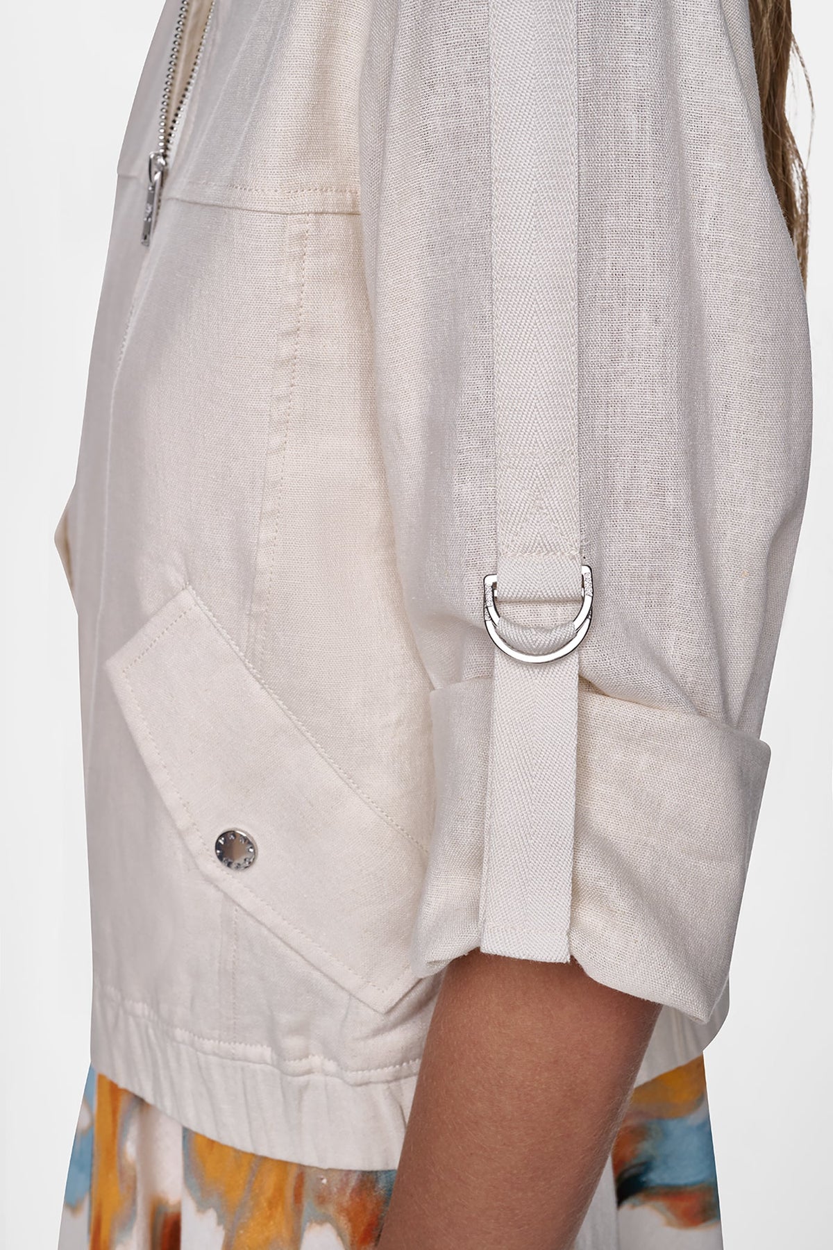 LINEN-BLEND ROLL-TAB SLEEVE BOMBER JACKET Coconut | DKNY