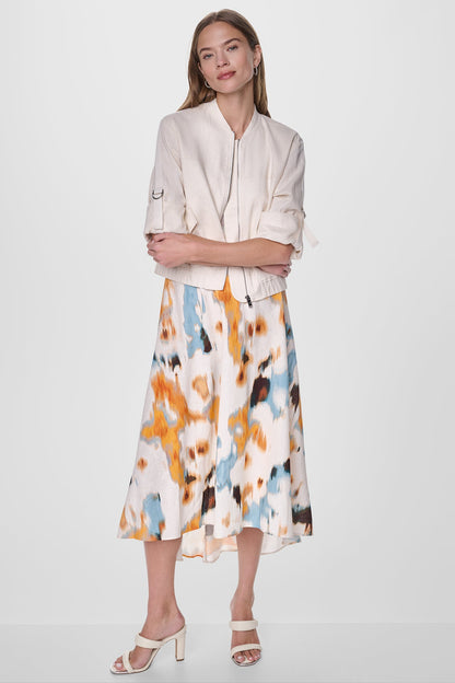 LINEN-BLEND ROLL-TAB SLEEVE BOMBER JACKET Coconut | DKNY