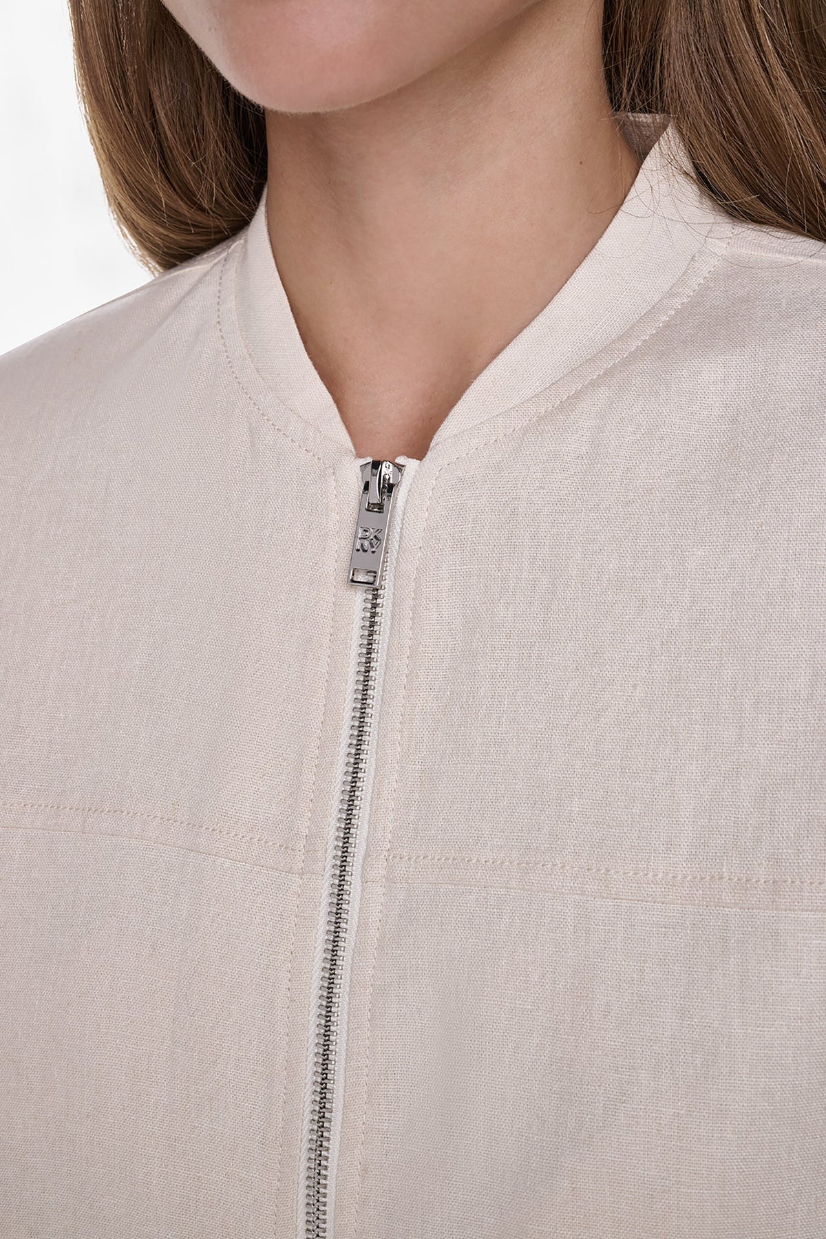 LINEN-BLEND ROLL-TAB SLEEVE BOMBER JACKET Coconut | DKNY