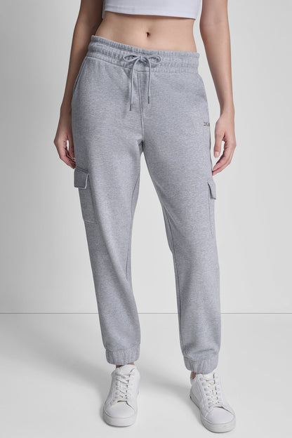 METALLIC BUBBLE LOGO SLIM FIT FLEECE CARGO JOGGER Pearl Grey Heather | DKNY