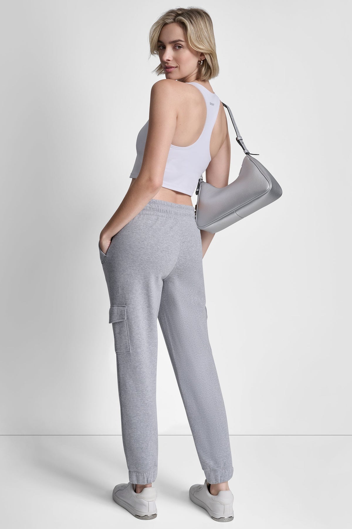 METALLIC BUBBLE LOGO SLIM FIT FLEECE CARGO JOGGER Pearl Grey Heather | DKNY