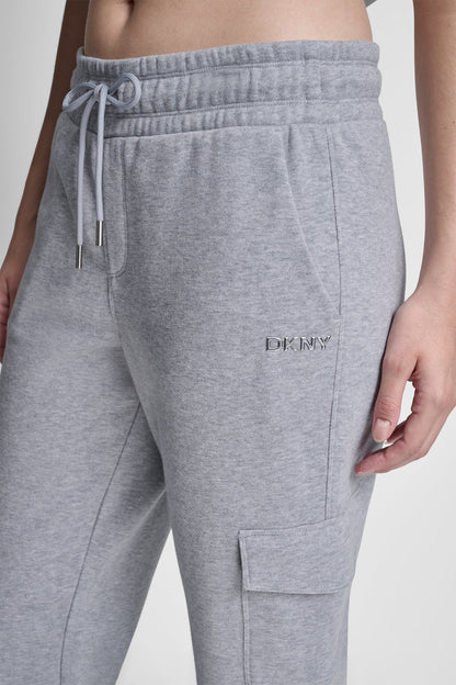 METALLIC BUBBLE LOGO SLIM FIT FLEECE CARGO JOGGER Pearl Grey Heather | DKNY
