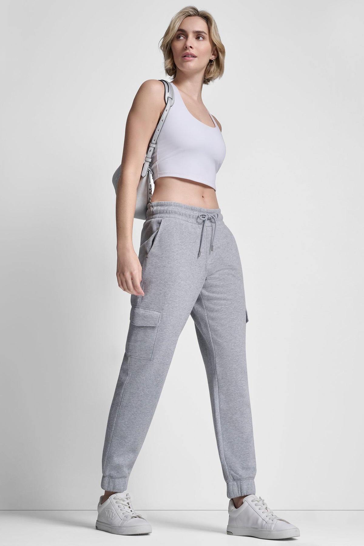 METALLIC BUBBLE LOGO SLIM FIT FLEECE CARGO JOGGER Pearl Grey Heather | DKNY