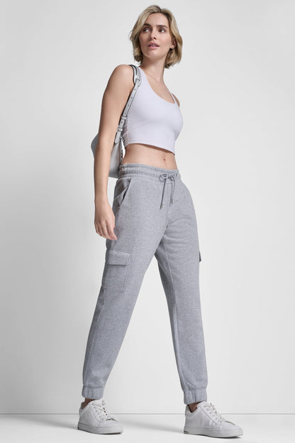 METALLIC BUBBLE LOGO SLIM FIT FLEECE CARGO JOGGER Pearl Grey Heather | DKNY