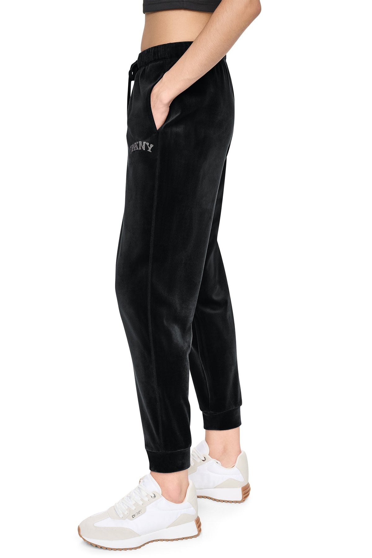 VARSITY VELOUR RHINESTONE LOGO MID-RISE JOGGER Peacoat | DKNY