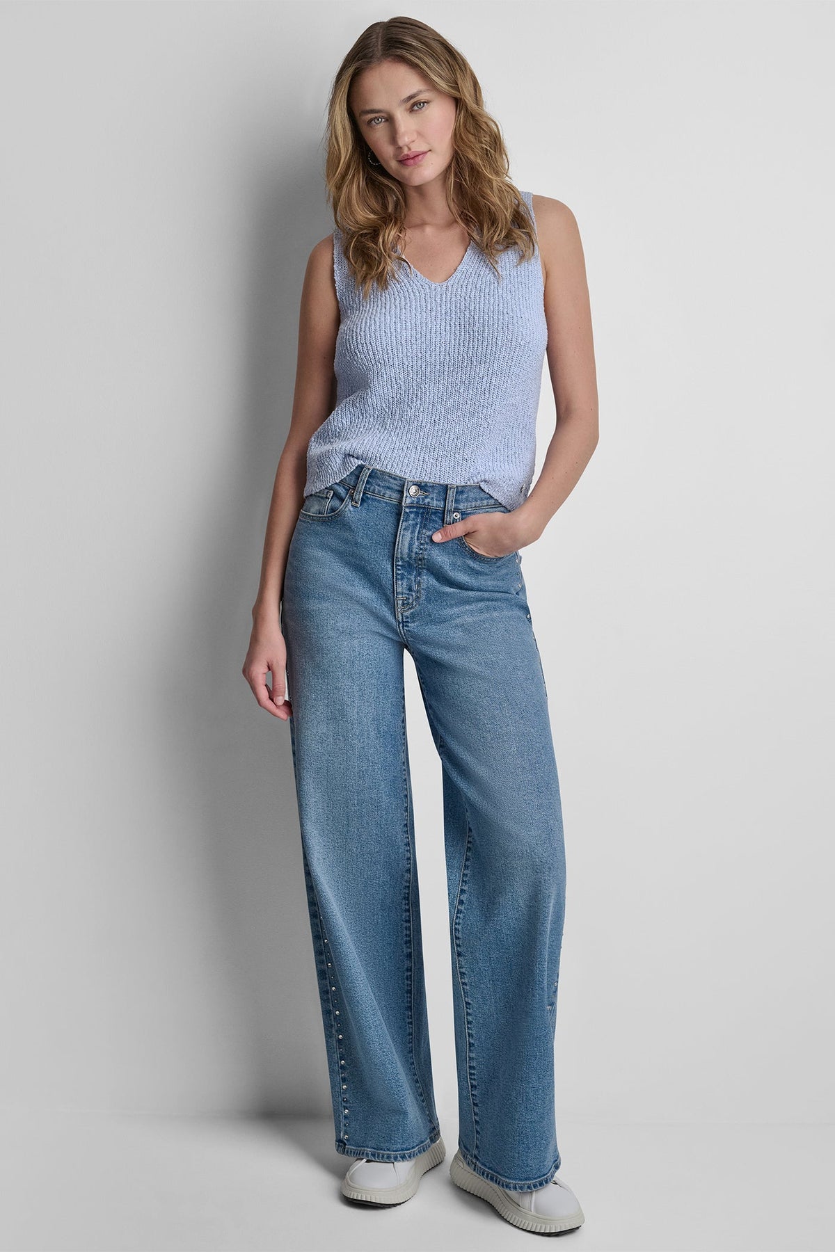 HIGH-RISE RHINESTONE STUD WIDE LEG Gramercy | DKNY