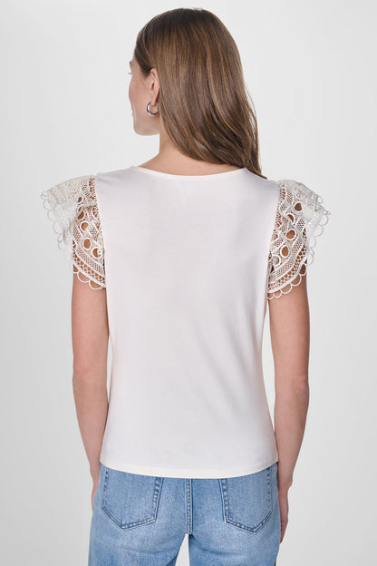 FLUTTER SLEEVE V-NECK TOP Coconut | DKNY