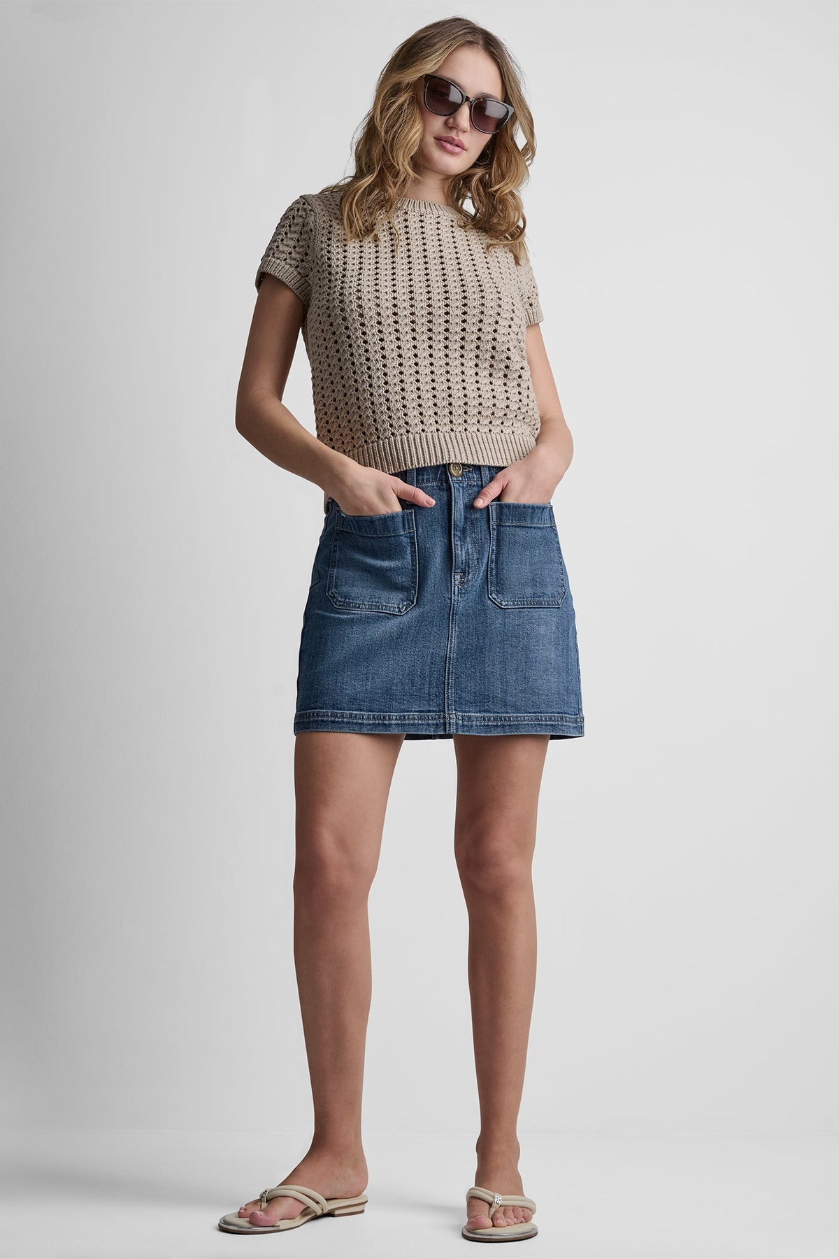 CHUNKY POINTELLE SHORT SLEEVE SWEATER Pastel Yellow | DKNY