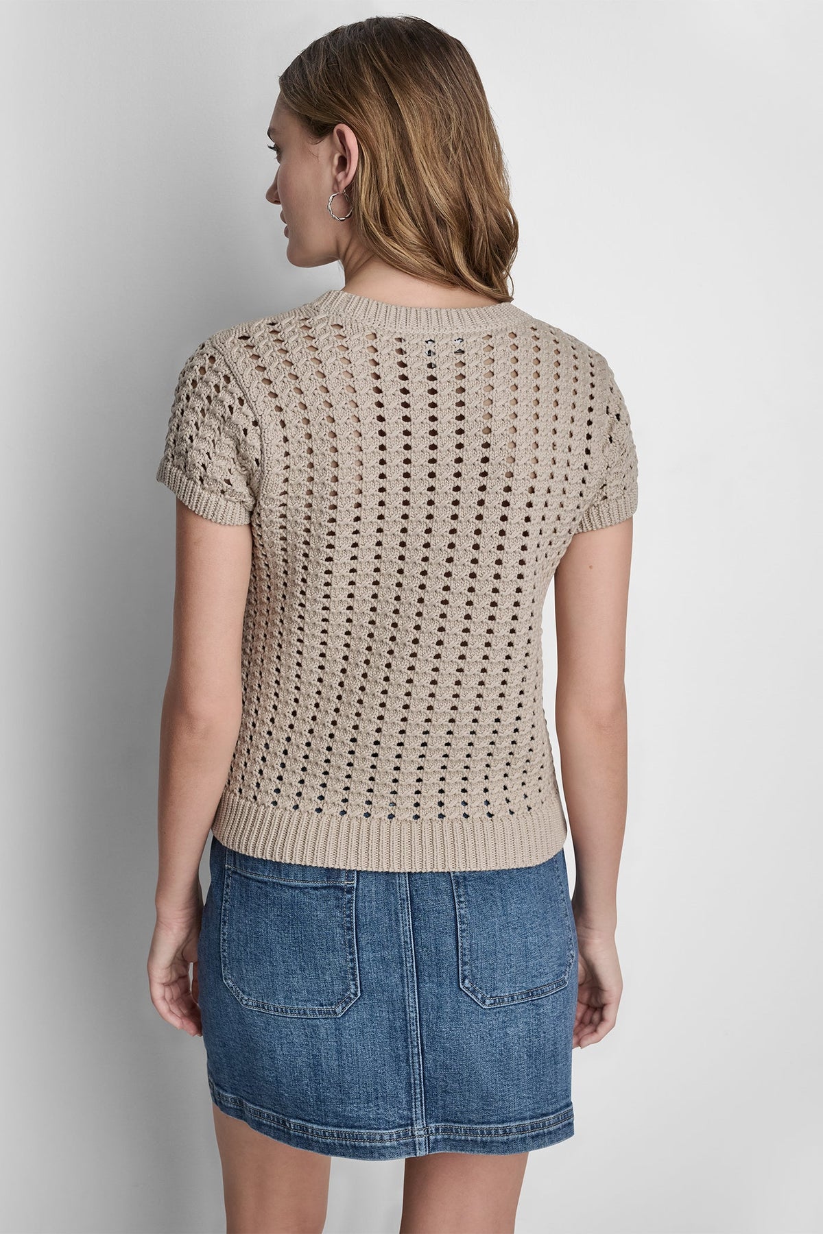 CHUNKY POINTELLE SHORT SLEEVE SWEATER Eggnog | DKNY