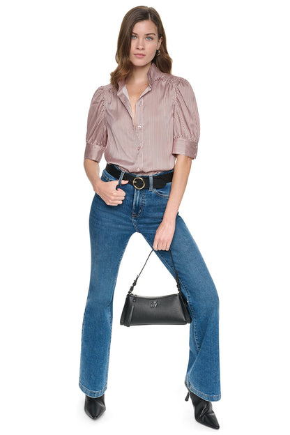 PUFF SHORT SLEEVE SHIRT Dover Stripe/Blush Pink | DKNY