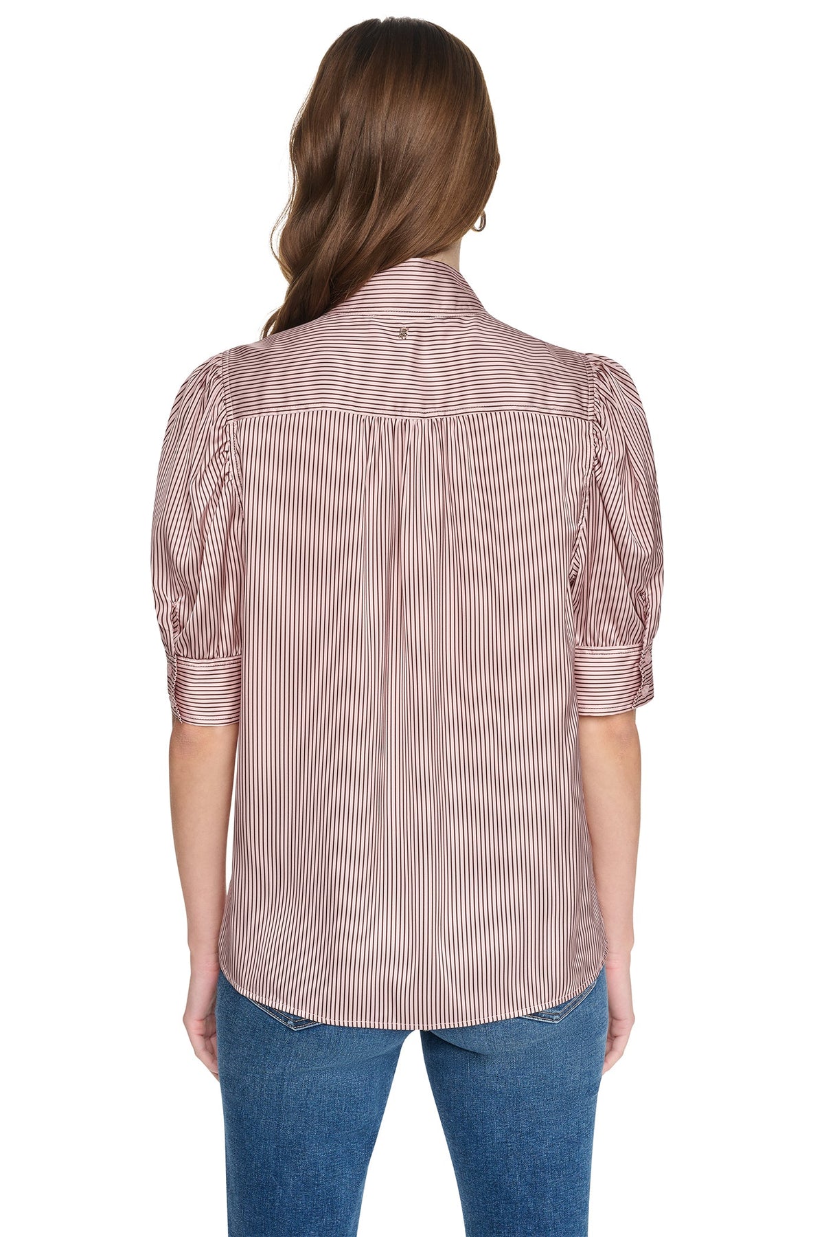 PUFF SHORT SLEEVE SHIRT Dover Stripe/Blush Pink | DKNY