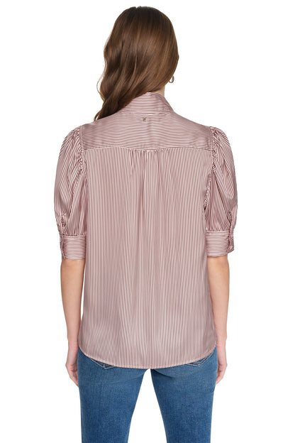 PUFF SHORT SLEEVE SHIRT Dover Stripe/Blush Pink | DKNY
