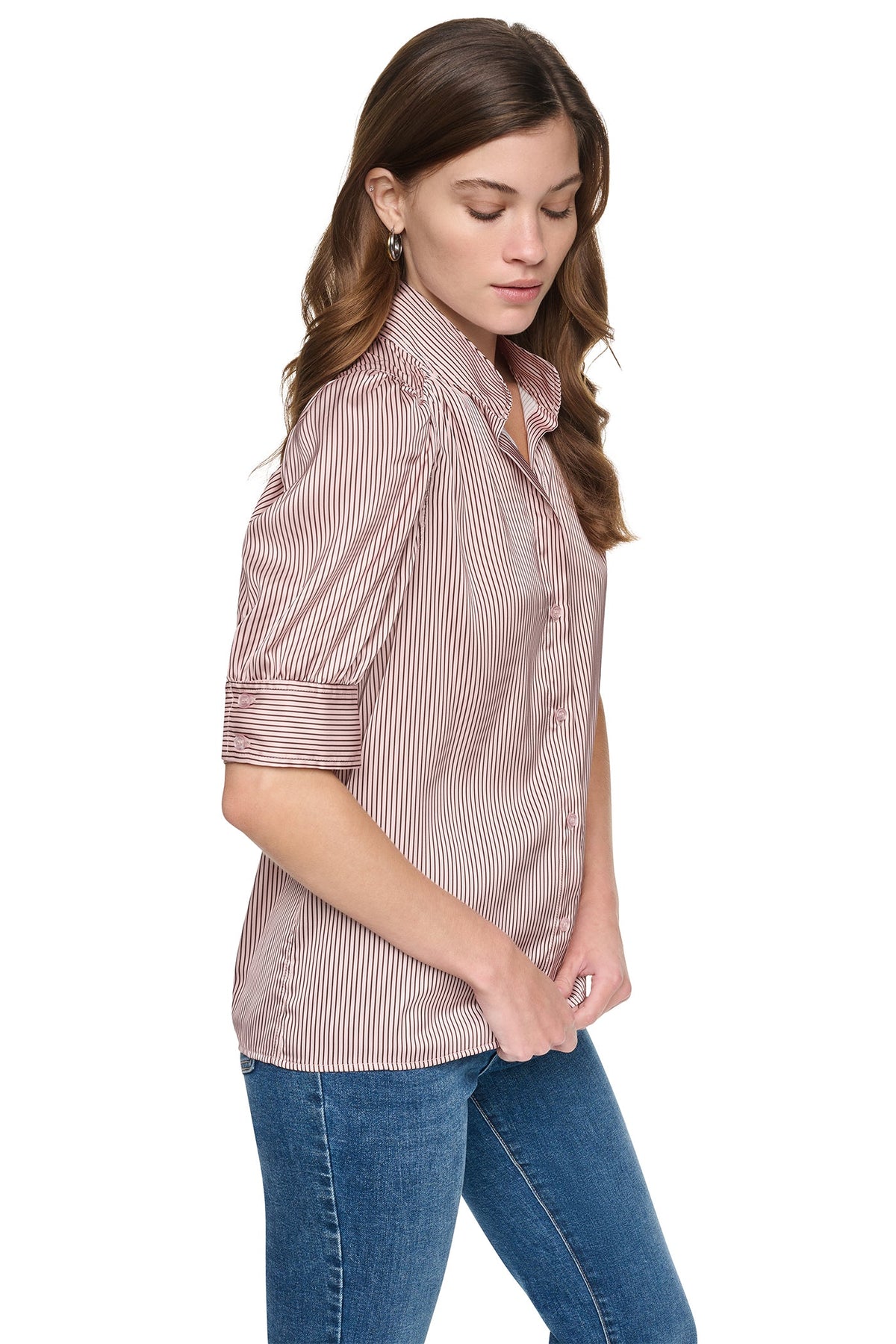 PUFF SHORT SLEEVE SHIRT Dover Stripe/Blush Pink | DKNY