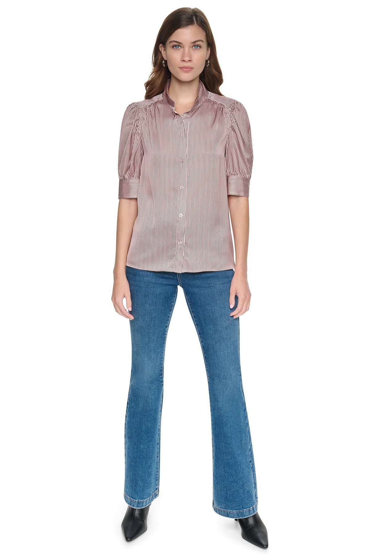 PUFF SHORT SLEEVE SHIRT Dover Stripe/Blush Pink | DKNY
