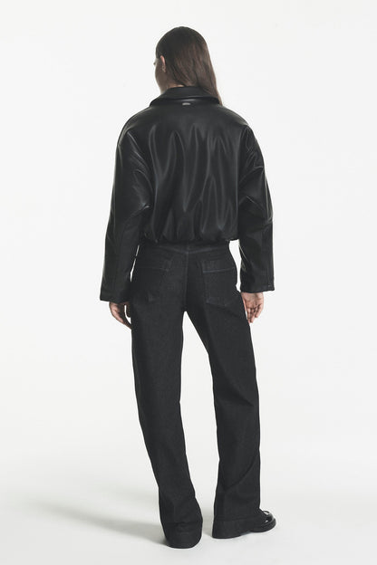 FAUX LEATHER BUBBLE HEM JACKET Black | DKNY