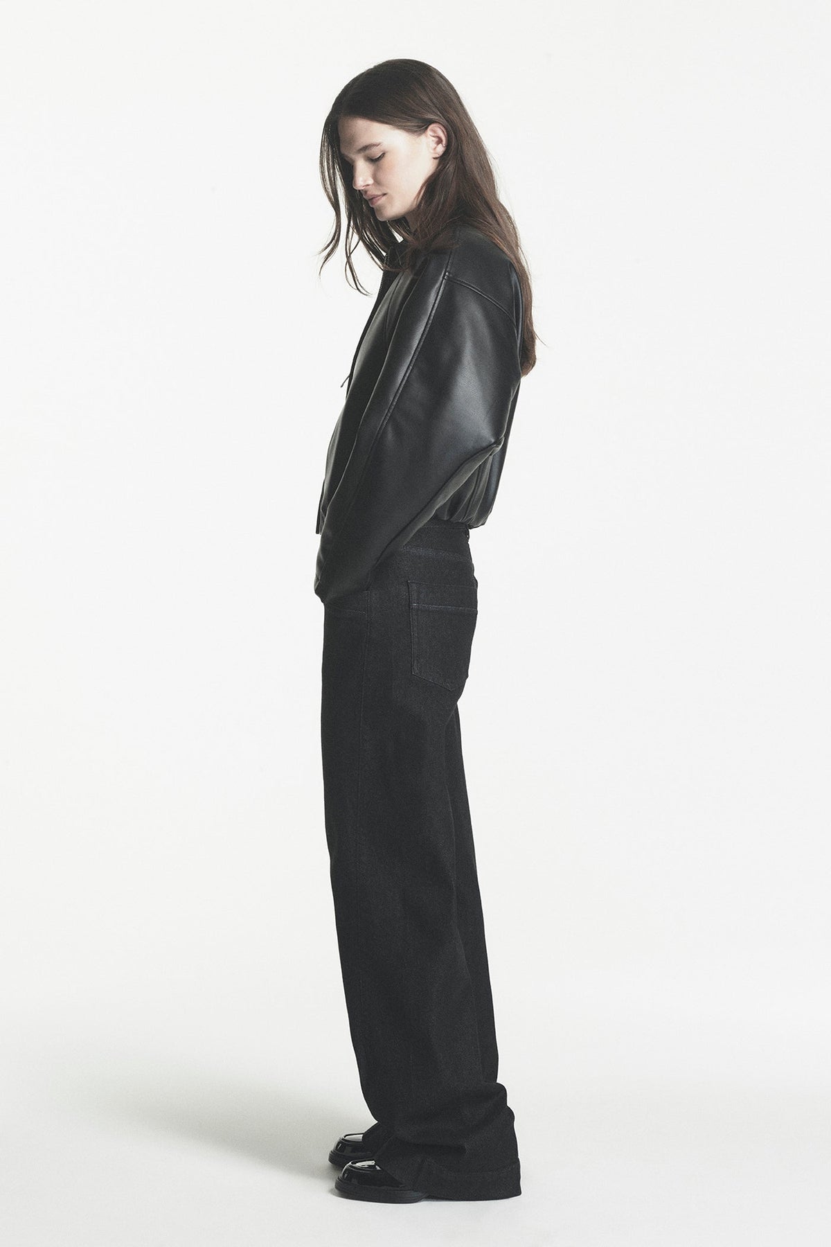 FAUX LEATHER BUBBLE HEM JACKET Black | DKNY