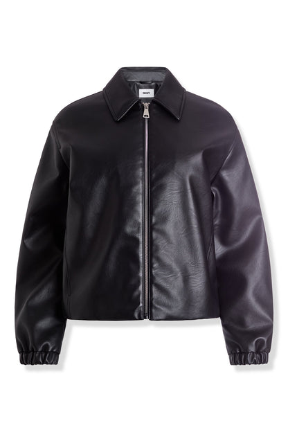 FAUX LEATHER BUBBLE HEM JACKET Black | DKNY