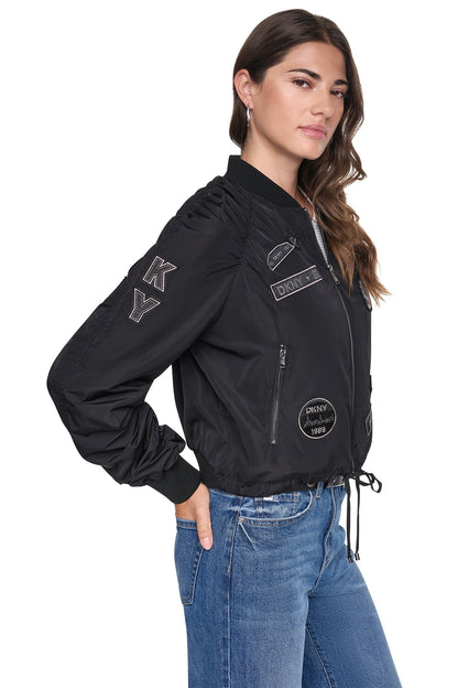 PINS & PATCHES RUCHED JACKET Black | DKNY