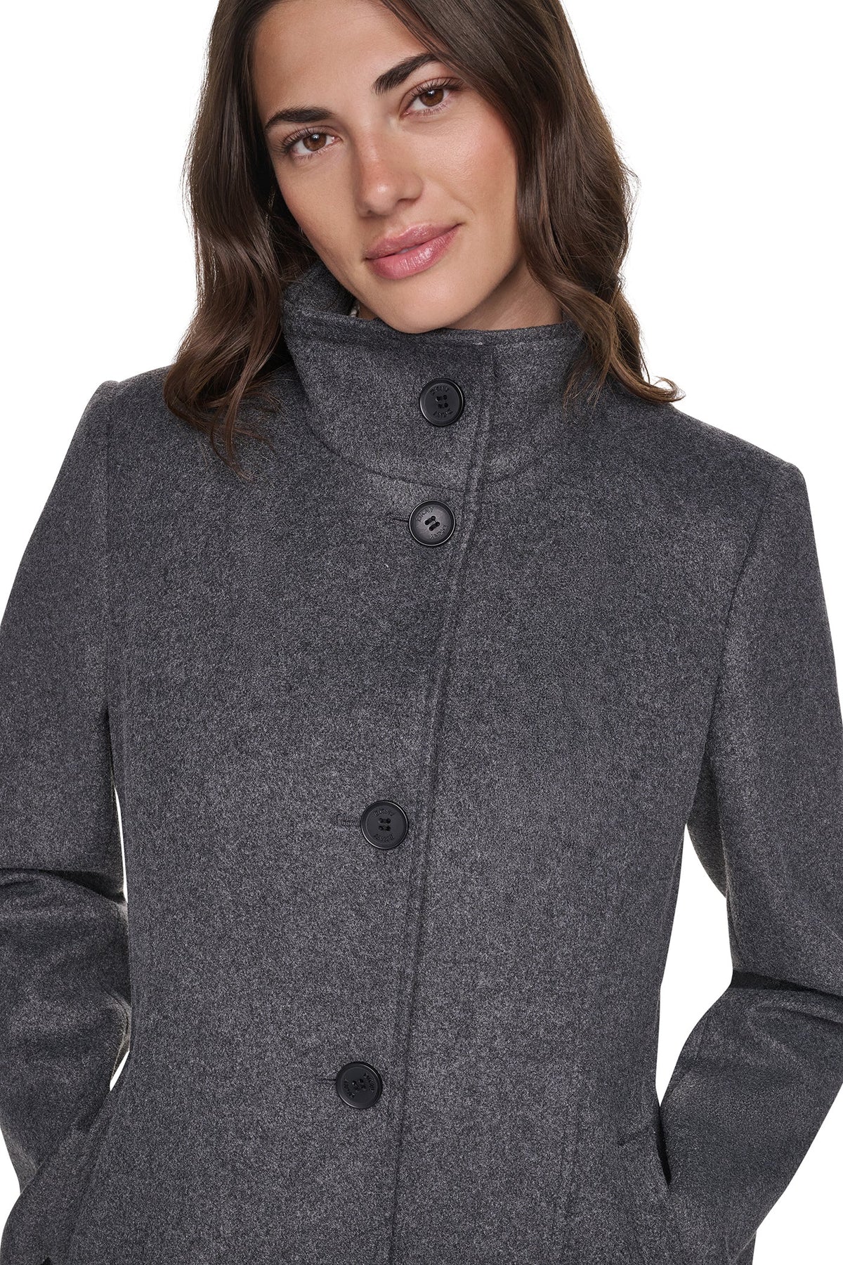 STAND COLLAR COAT Mid Grey Melange | DKNY