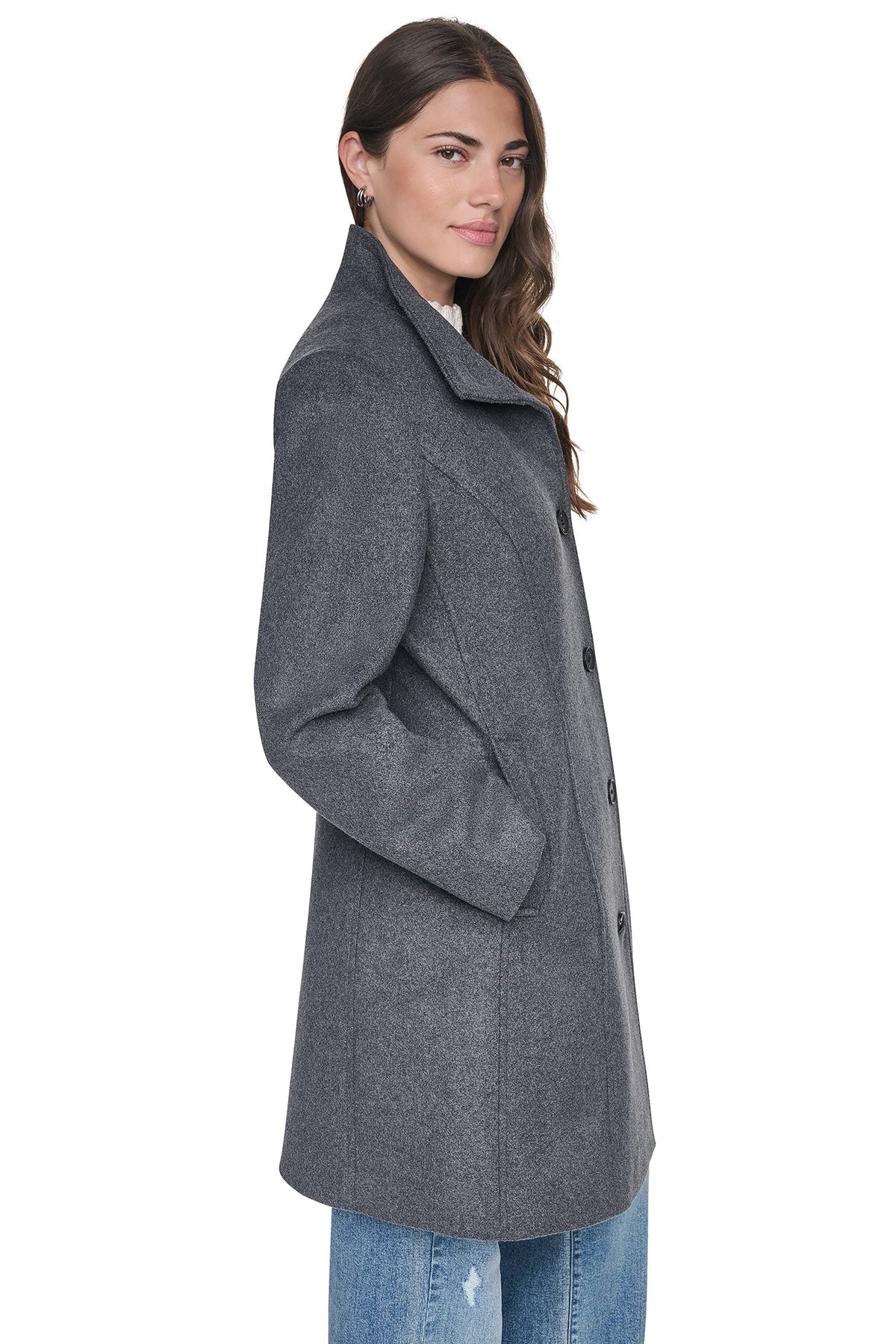 STAND COLLAR COAT Mid Grey Melange | DKNY