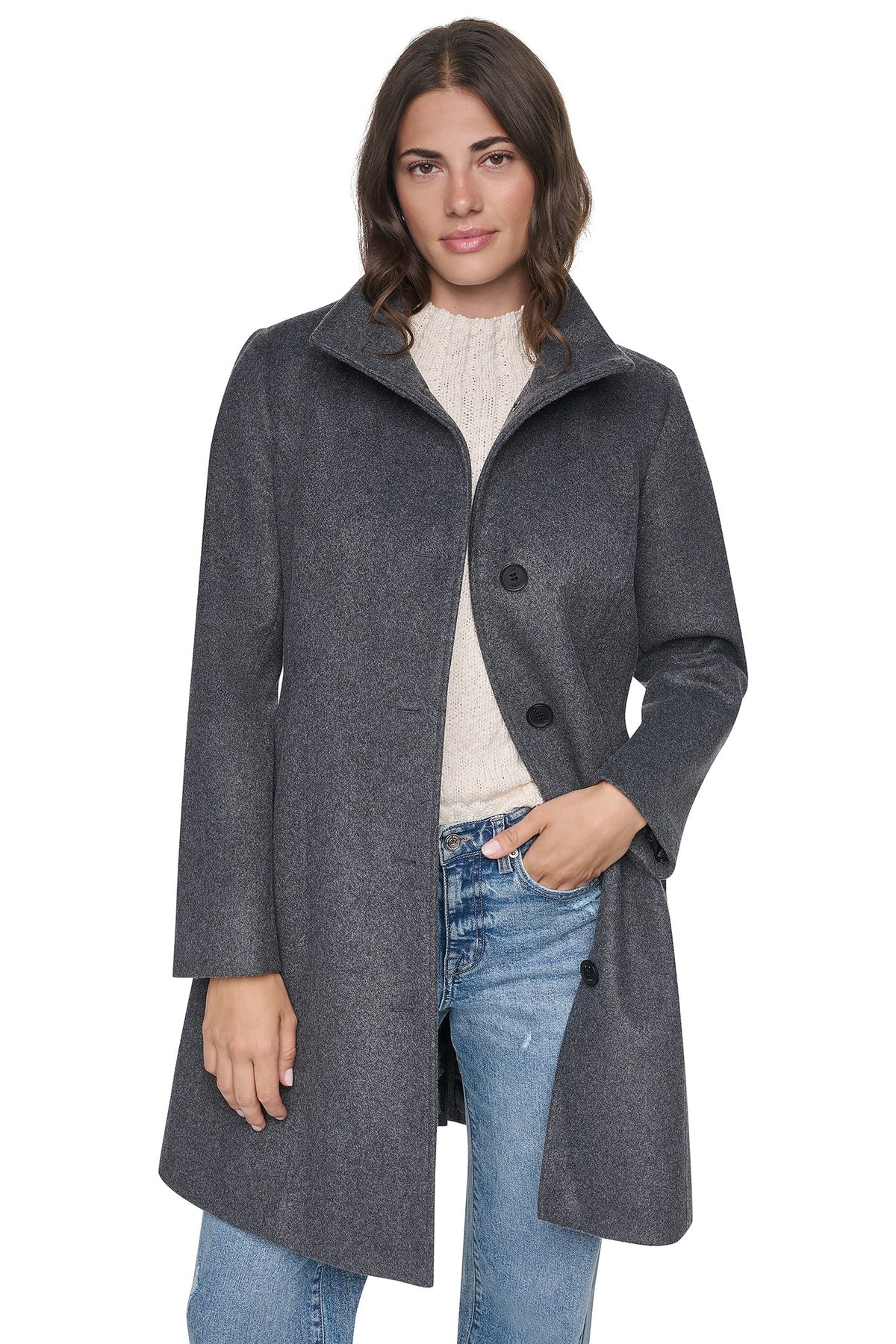STAND COLLAR COAT Mid Grey Melange | DKNY