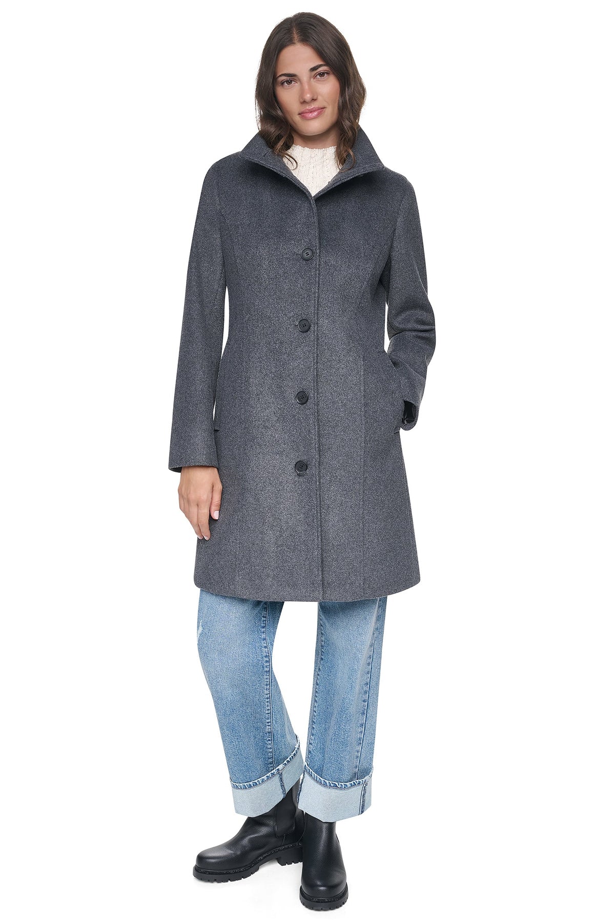 STAND COLLAR COAT Mid Grey Melange | DKNY
