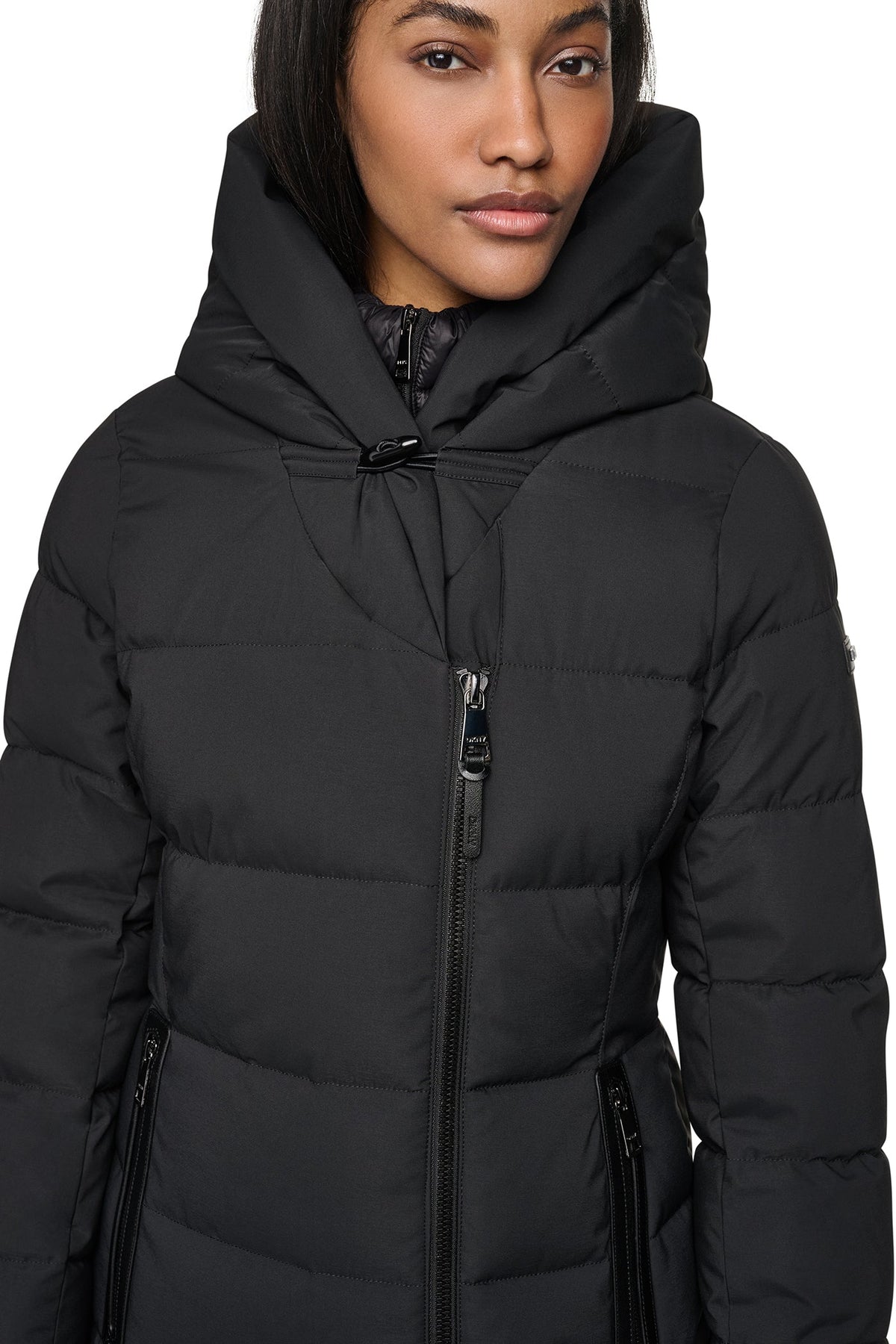 LONG HOODED PUFFER COAT Black | DKNY