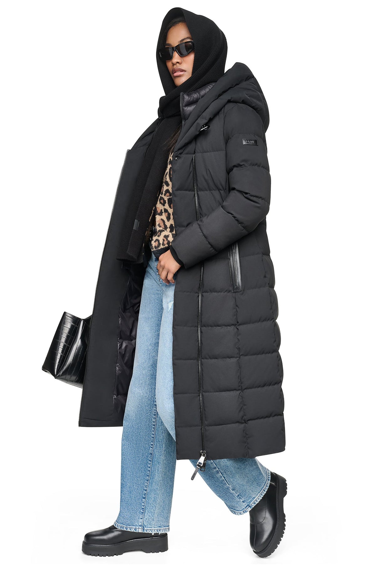 LONG HOODED PUFFER COAT Black | DKNY