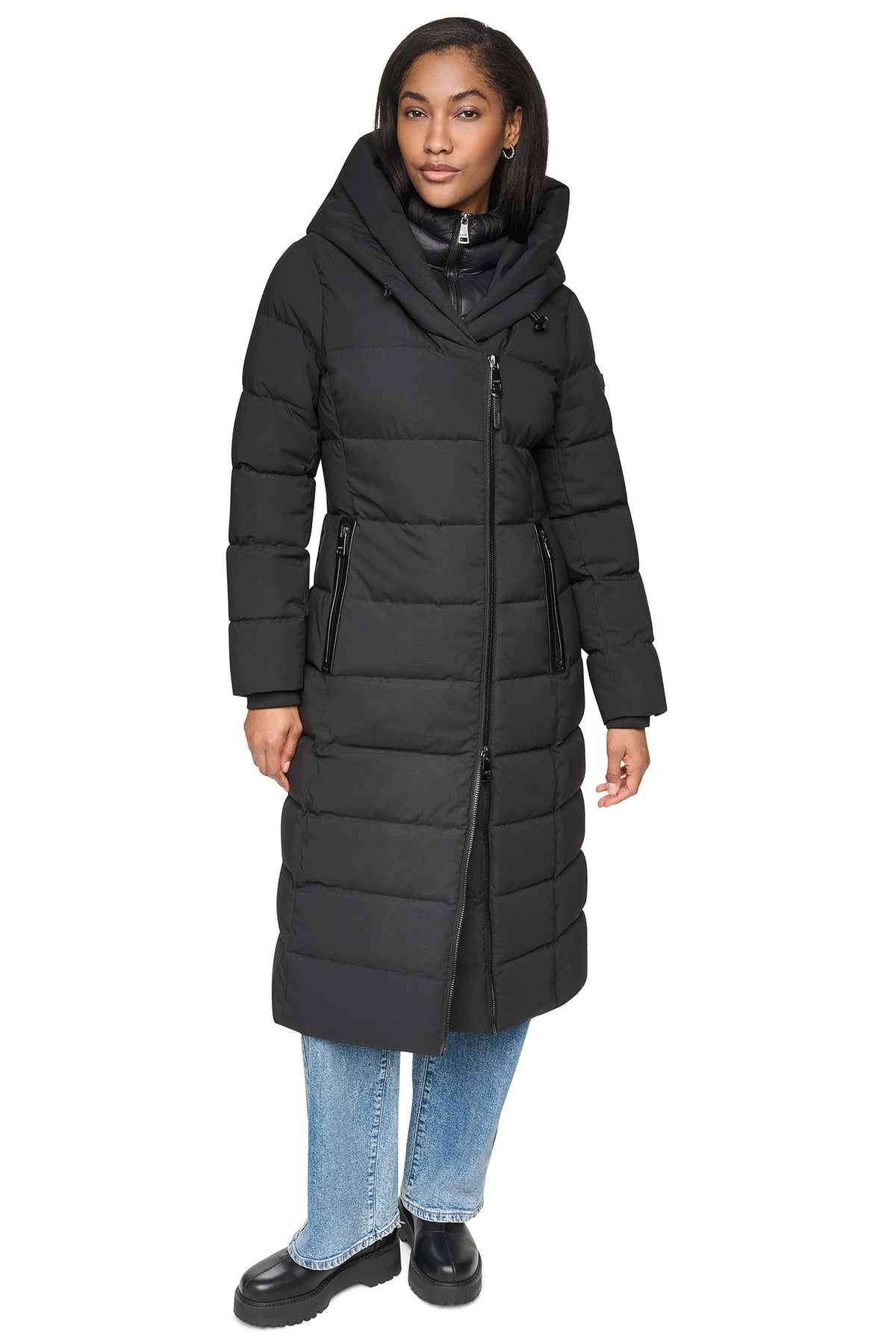 LONG HOODED PUFFER COAT Black | DKNY