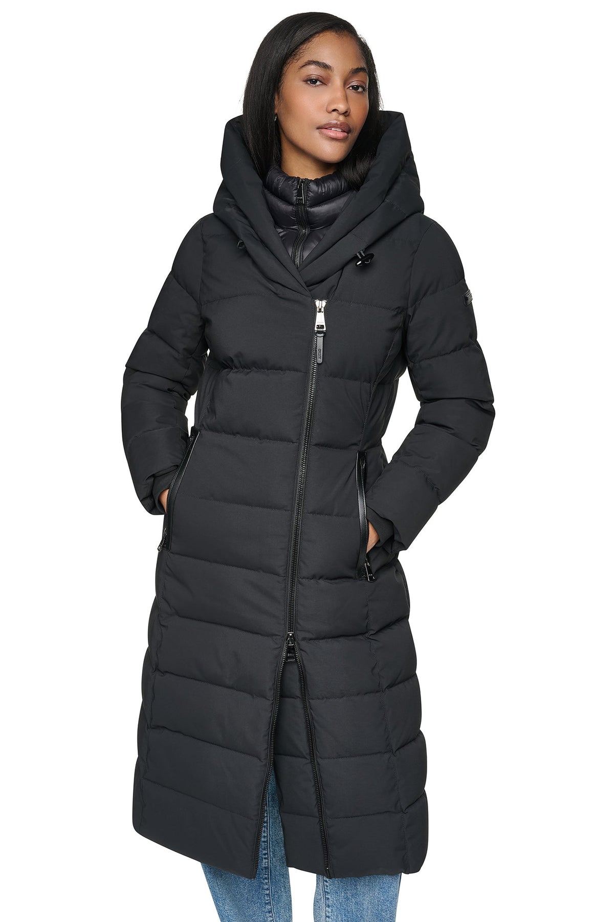 LONG HOODED PUFFER COAT Black | DKNY