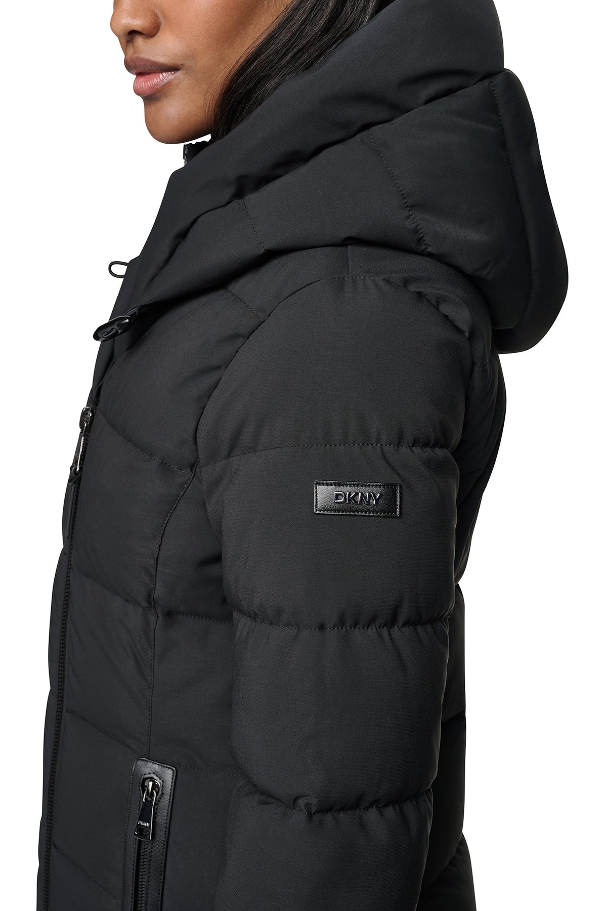 LONG HOODED PUFFER COAT Black | DKNY